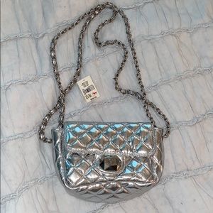 Metallic silver quilted Victoria Secret mini purse
